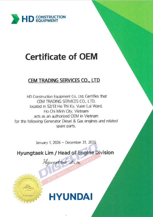 Chứng nhận OEM máy phát điện Hyundai 2026 cho Digenso